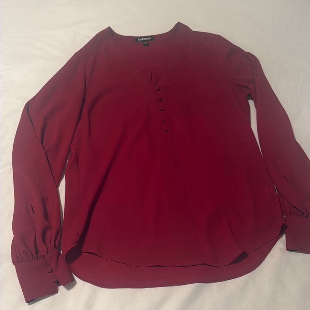 Express Red Long Sleeve Buttoned Blouse